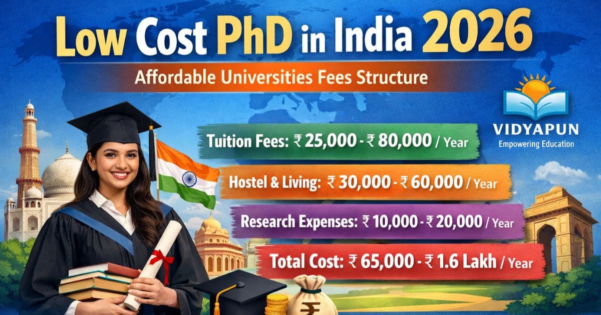Low cost PhD in India 2026 affordable universities fees structure with Vidyapun